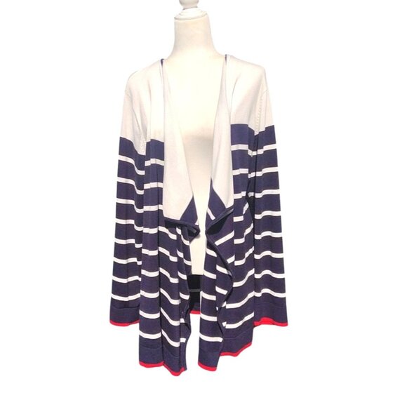 Tommy Hilfiger Women's 2X Nautical Striped Cardigan Navy & White Anchor Design - Picture 1 of 11